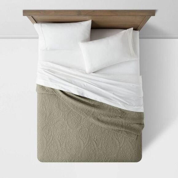 Threshold - Twin/Twin Extra Long Garment Washed Paisley Stitch Green - Picture 3 of 4